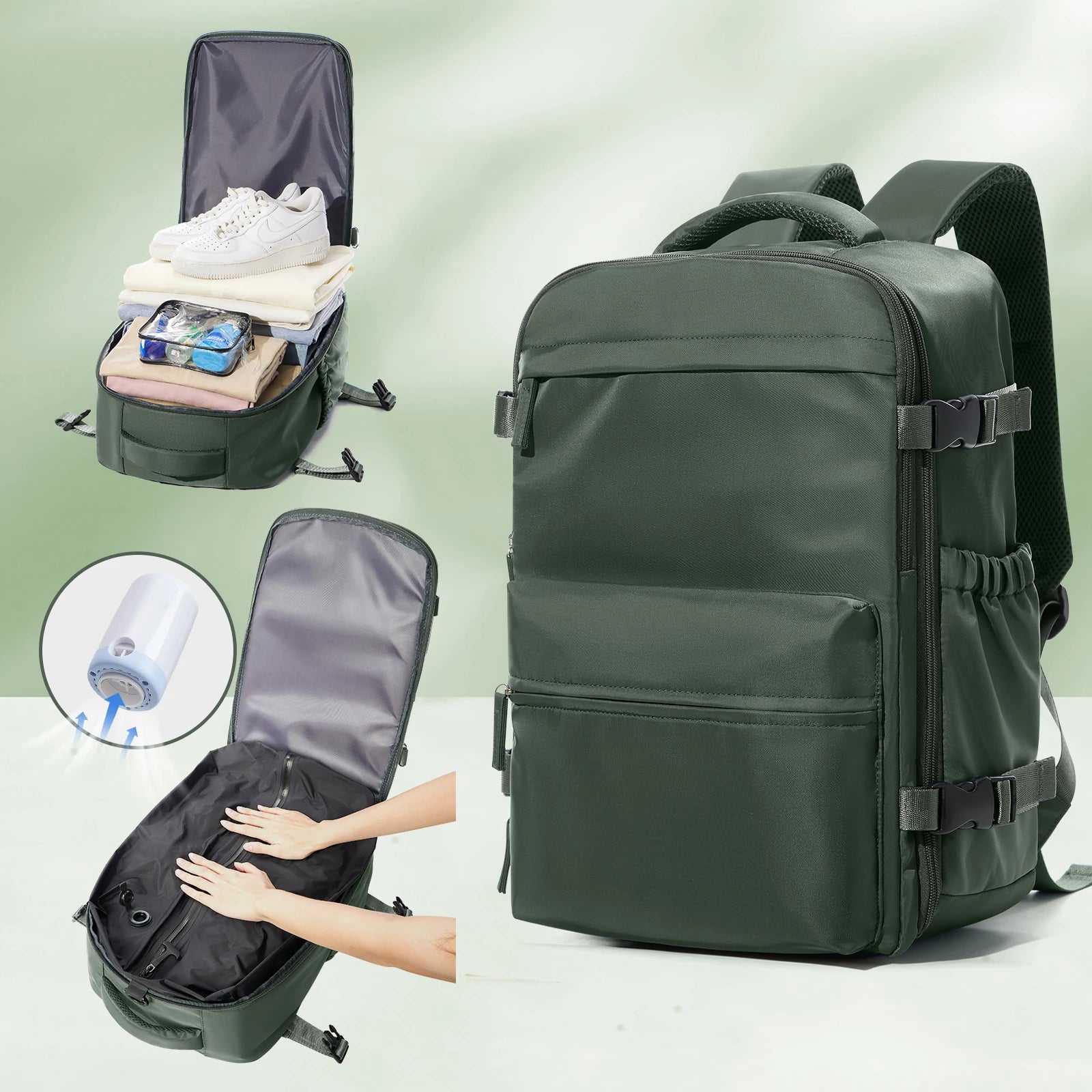 Vacuum Backpack Travel Bag for Men Large Capacity Backpack Business Laptop Backpack Women Men Expandable Backpack School Bag